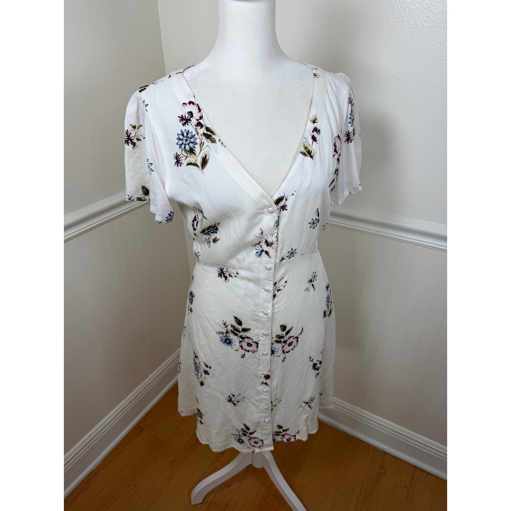 Abercrombie & Fitch Floral Mini Dress Women Size Small White Button Front V-Neck